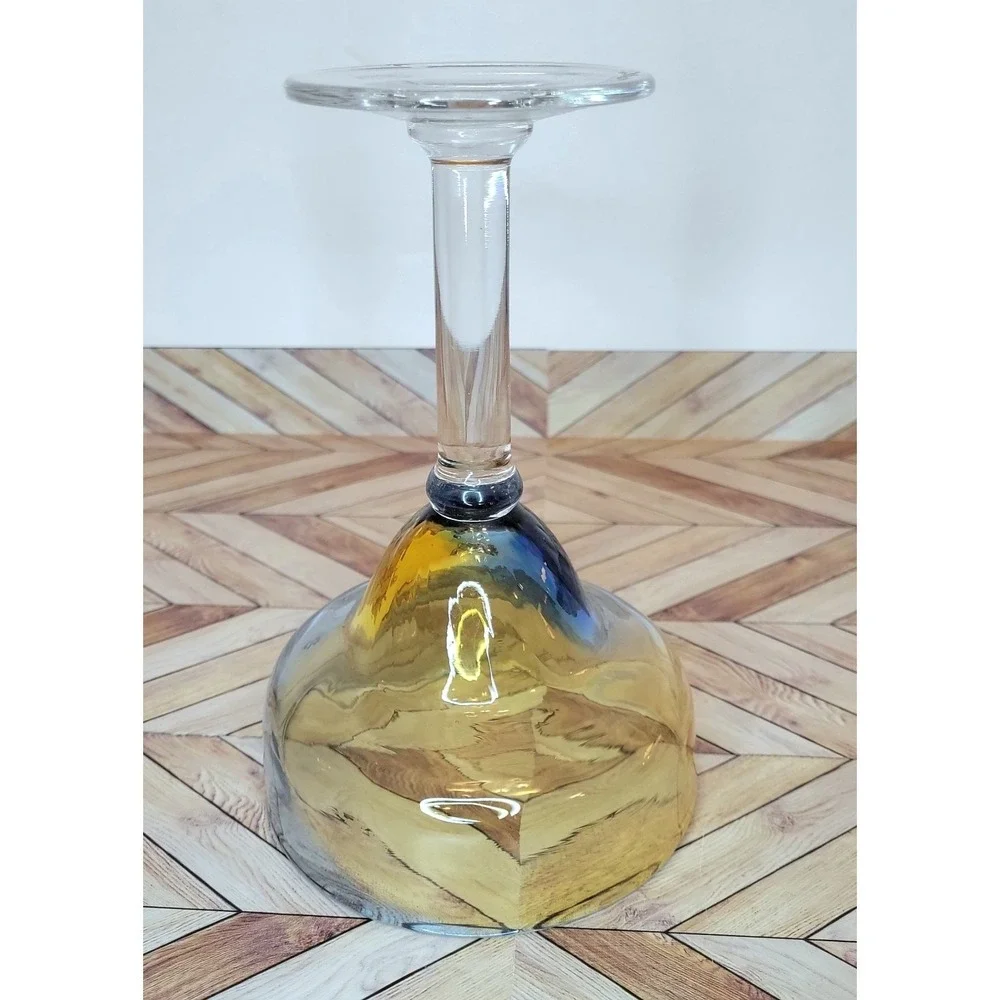 VTG Pier 1 Margarita Glasses Set Of 4 Ombré Amber Blue Swirl Barware Mouth Blown